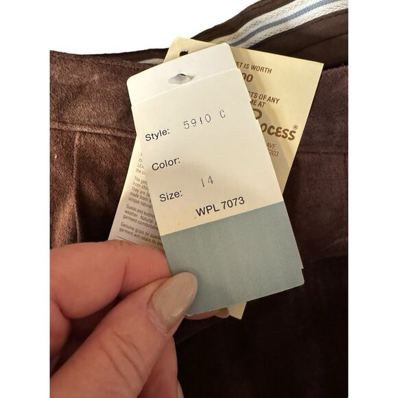 Vintage Pig Suede Leather Pants Chocolate Brown Pleated Straight Leg Size 6-8 - Picture 9 of 10